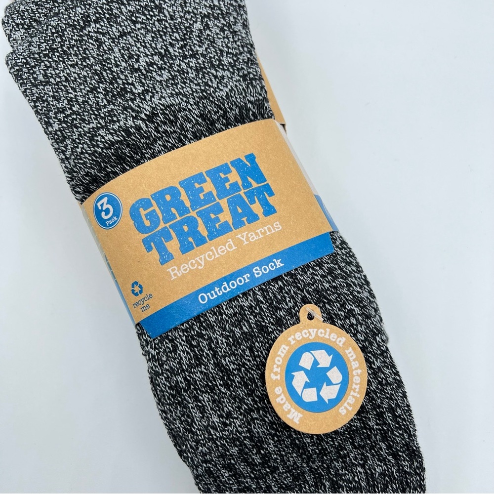 Green Treat Recycled Yarns Heathered Grey 3 Pairs Outdoor Socks Men’s 8-12 - Picture 2 of 6